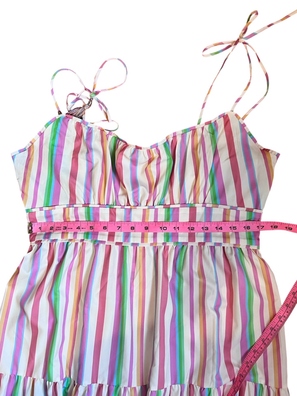 Chicwish Candy Stripe maxi dress with Pom Poms size Large - Picture 11 of 12